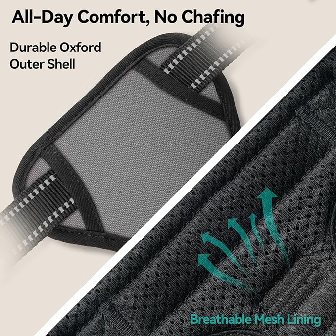 PHOEPET No Pull Dog Harness Medium Reflective Front Clip Vest with Handle, Adjustable 2 Metal Rings 2 Buckles(M, Grey)