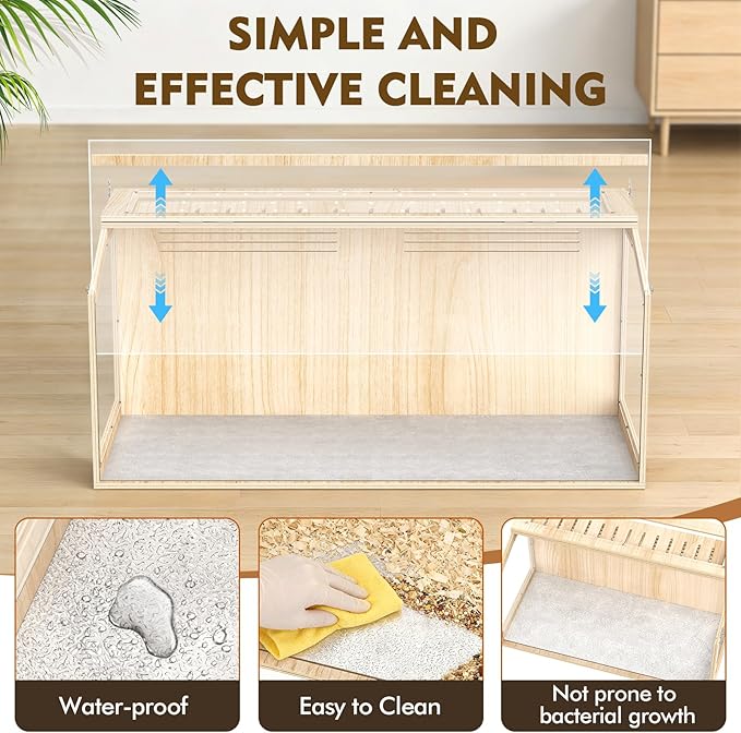 XiaZ Hamster Cage Chewproof,48 Inch Large Hamster Tank with Panoramic View and Ventilated Top,Durable Plywood Solid Wood Frame,Spacious Acrylic Glass Habitat for Syrian Dwarf Hamsters and Degus