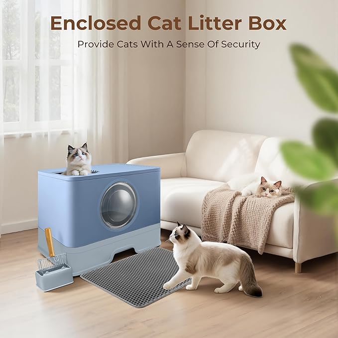 XXXL Stainless Steel Litter Box with Lid, Front Entry Top Exit, Extra Large Metal Cat Litter Box with Drawer, Maine Coon Cats, with Litter Scoop & Litter Mat, Anti-Odor, Anti-Leakage & Non-Stick