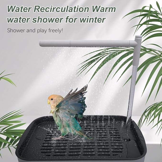 Parrot Shower - Indoor Bird Bath Station, Quiet Water Spray Unit, Automatic Cage Cleaning Flow System, Gentle Mist Bathing Setup For Finch Parakeet Cockatiel Lovebird African Grey | Home Aviary Care X