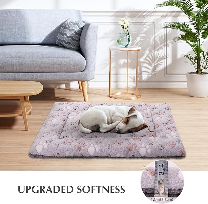 BVAGSS Reversible Dog Crate Pad, Memory Foam Pet Bed Mat, Soft Warm Machine Washable Sleeping Kennel Mattress for Small Medium Dogs XH079 (21''x13''x1.6'',Grey Paw)