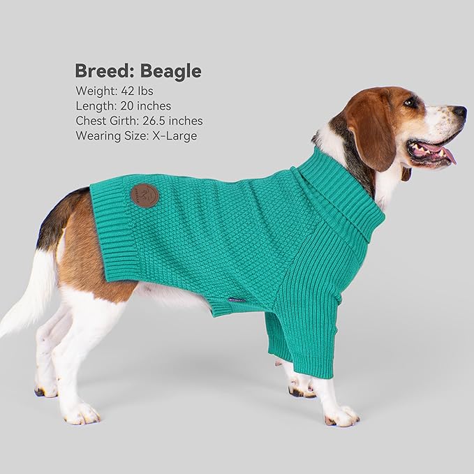 cyeollo Fleece Dog Sweaters for Medium Dogs Male, Stretchy Warm Turtleneck Doggy Clothes for Fall Winter Pullover Doggie Jacket Thermal Knit Pet Apparel with Sleeves, Aqua Green XL