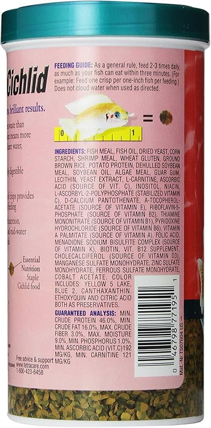 Tetra Cichlid Crisps Fish Food, 8.82 oz | For Top & Mid-Water Cichlids, Protein-Rich Crisps With Algae Extract, Clear Water Formula Does Not Cloud Water, Feed Daily