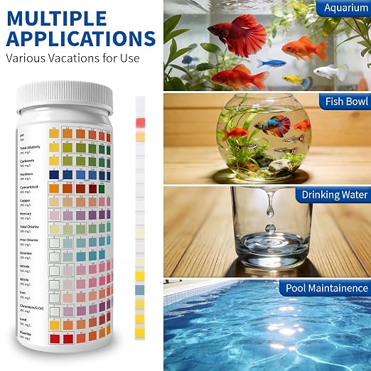 16-in-1 Universal Test Strips - 100pcs Reliable pH Testing Strips Kit for Liquid Testing, Quick Get Highly Accurate Results in Seconds, Drinking Water, Aquarium, Pool, Hot Tub, Spa