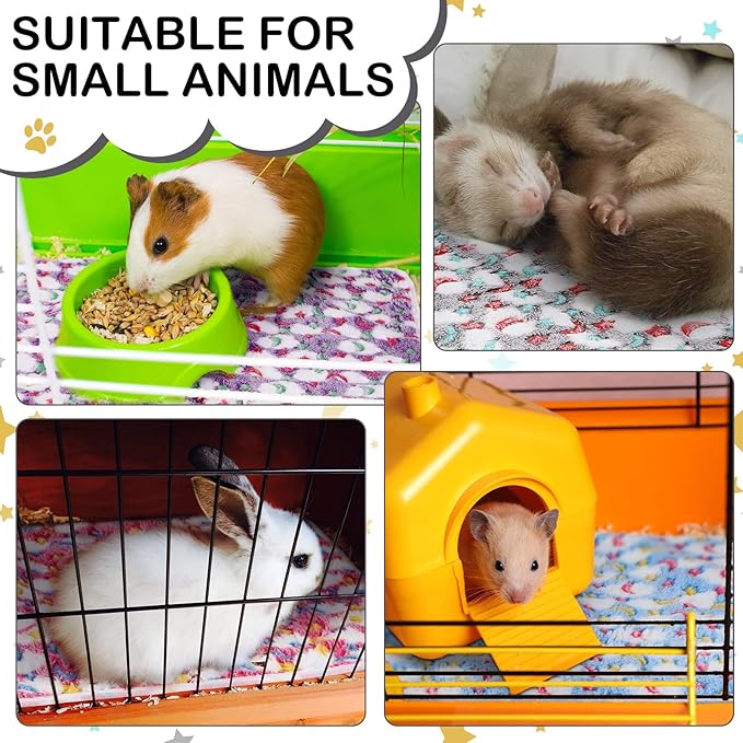 Reginary 4 Pcs Waterproof Guinea Pig Blankets Washable Small Animal Fleece Bedding Guinea Pig Cage Liners Reusable Training Pads Pet Pee Pad Sleep Mat for Hamster(Moon Star Pattern,24 x 47 Inch)