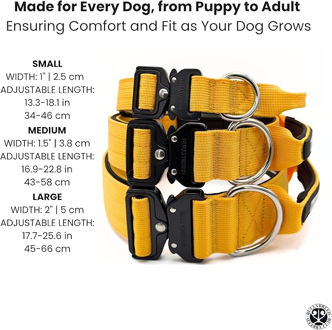 Tactical Dog Collar for Puppy, Heavy Duty Puppy Collar, Dog Collar for Small Dogs, Waterproof Dog Collar, Dog Training Collar, Quick-Release Metal Buckle, Adjustable Sizes – BULLYBREED (Yellow, Small)