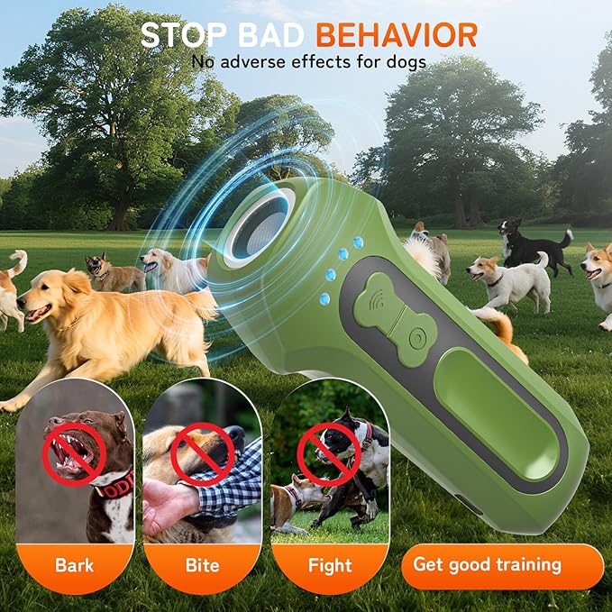 Dog Bark Deterrent Devices, Ultrasonic Anti Barking Device for Dogs, Portable Dog Training Device Safe for Dogs & Human Bark Control Barks No More Indoor Outdoors Behavior Correct (Green)