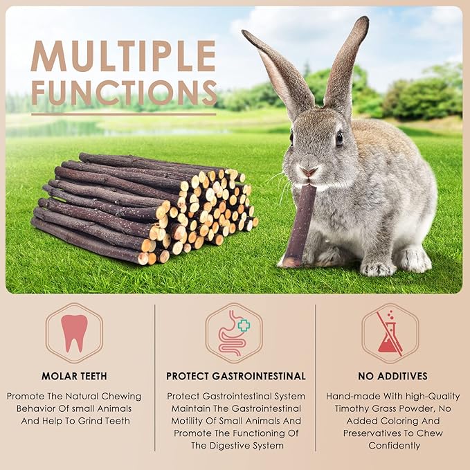Bissap Apple Sticks for Rabbits, Natural Bunny Chew Toys and Treats for Chinchilla Guinea Pig Hamster Gerbil Small Animals Pet Apple Wood Stick Toys Teeth Grinding (940g/2lb)