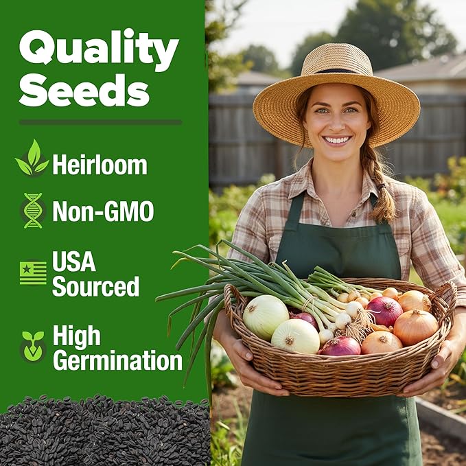 HOME GROWN 8 Onion Variety Mix 1600+ Heirloom Non-GMO Seeds for Planting, High Germination, Red, Yellow, White, Sweet Vidalia & Spanish Bulb Onions, Green Scallions,Indoor Outdoor Garden (Allium cepa)