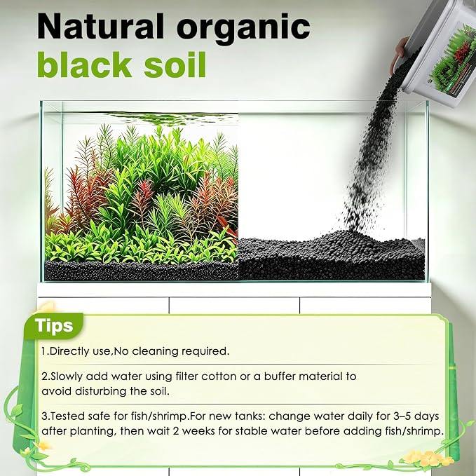 Premium Upgraded Aquarium Soil, 1-5mm Nutrient-Rich Water Grass Mud for Planted Tanks, Dust-Free & No Rinse, Safe for Fish & Shrimp (6.6 Pounds)