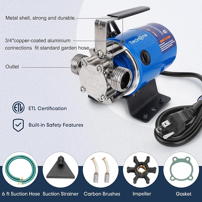 TecHome Water Pump Water Transfer Pump, 115V Electric Garden Hose Pump. | 1/10HP 330GPH , with Suction Hose Kit.