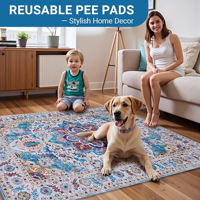 Washable Dog Pee Pads - 2 Pack， 40x26 Inch Large Reusable Absorbent Waterproof Puppy Potty Training Pads, Non-Slip Leakproof Whelping Pet Boho Mat for Crate, Playpen， Kennel & Indoors
