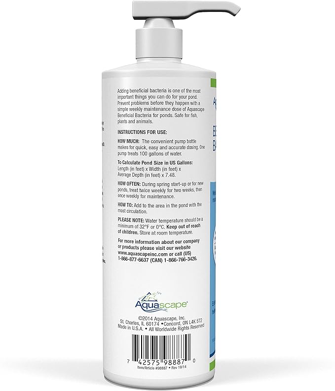 Aquascape Beneficial Bacteria Liquid Water Treatment for Ponds and Water Gardens (16 Oz / 473 ml)