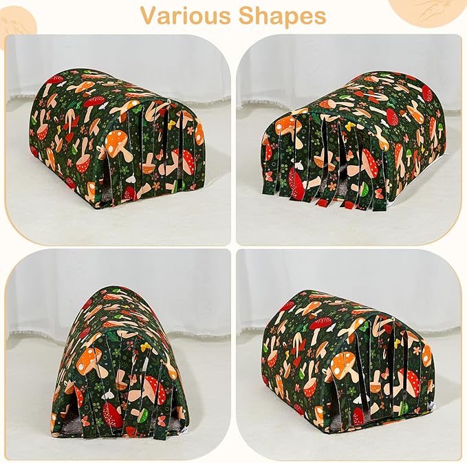 Glittme Guinea Pig Hideout with Curtain and Tunnel - Soft Bed with Cushion - Suitable for Guinea Pig, Hamster, Chinchilla, Bunny - Mushroom
