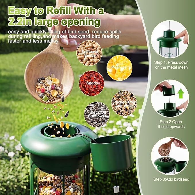 Squirrel Proof Bird Feeders for Outdoors Hanging, Metal Squirrel Proof Bird Feeder with Gravity Protection, 3LB Large Capacity Wild Bird Feeders for Outside Finch, Cardinal, Blue Jay (Green)