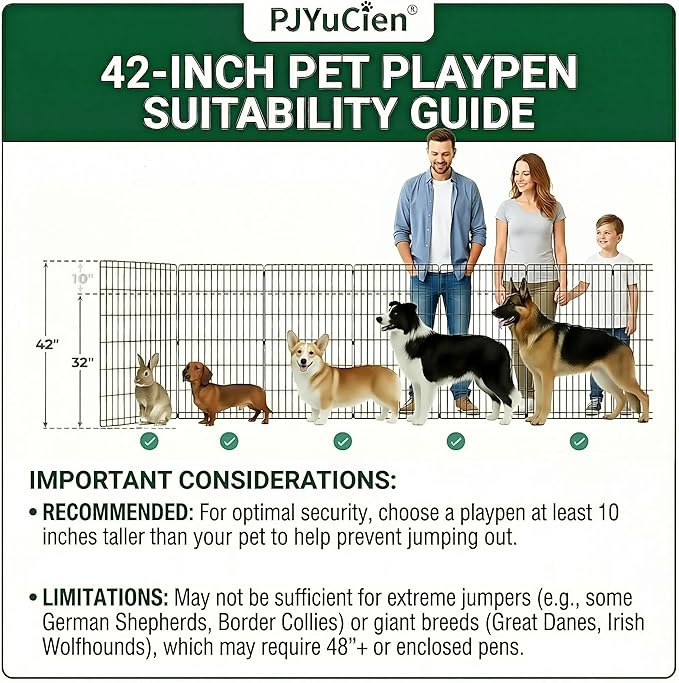 PJYuCien Dog Playpen with Top Cover and Bottom Pad - Metal Foldable Exercise Pen, 8 Panels 42" H x 24" W Indoor Outdoor Pet Fence Puppy Crate Kennel, Black