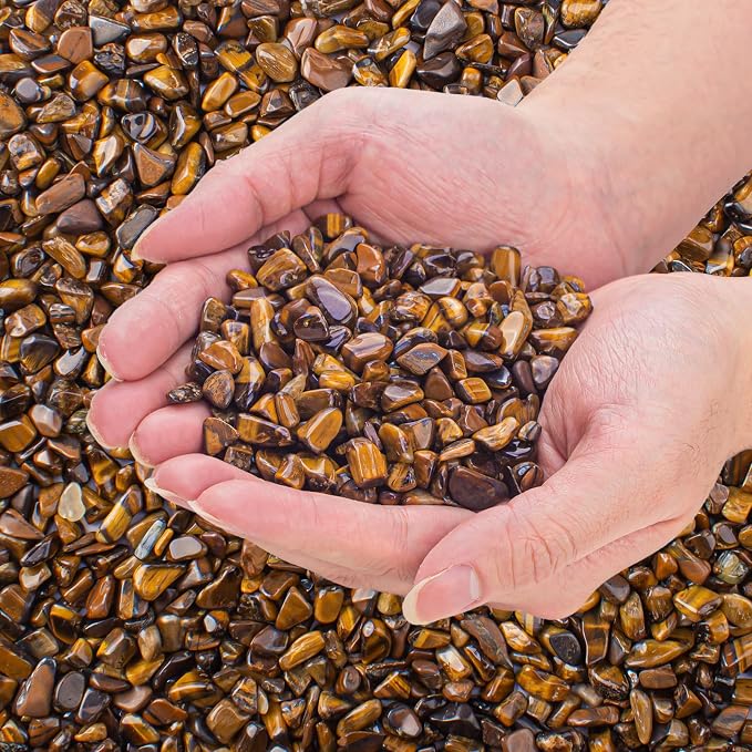 0.5 Lb/230g Crystal Chips Tumbled Polished Natural Tiger Eye Gravel Stones, Irregular Shaped Healing Stones Gravel Pebble for Crafts, Vases Filler and Fish Turtle Tank Decorations