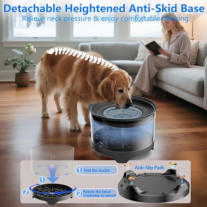 5.5L No Spill Water Bowl for Dogs, 1.45Gallon No Splash Large Dog Water Bowl with Floating Disk, Spill Proof Slow Drinking Dog Bowl for Messy Drinkers and Senior Dogs Indoor/Outdoor Use Black