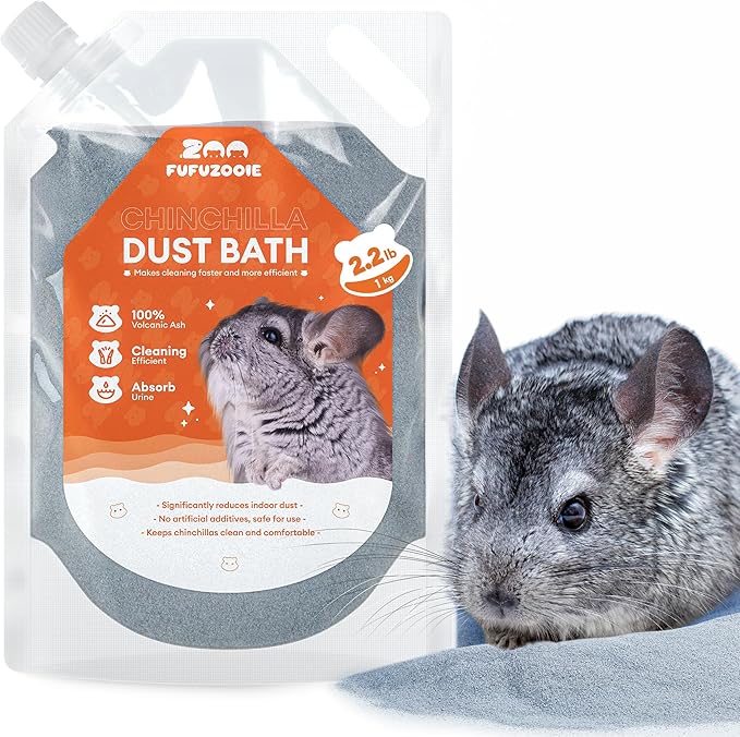 Chinchilla Dust Bath – Gentle Dusting Powder for Chinchillas, Hamsters, Gerbils & Small Pets – Natural Sand Bath for Healthy Fur – 35oz (Grey)