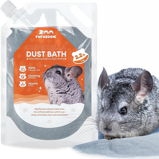 Chinchilla Dust Bath – Gentle Dusting Powder for Chinchillas, Hamsters, Gerbils & Small Pets – Natural Sand Bath for Healthy Fur – 35oz (Grey)