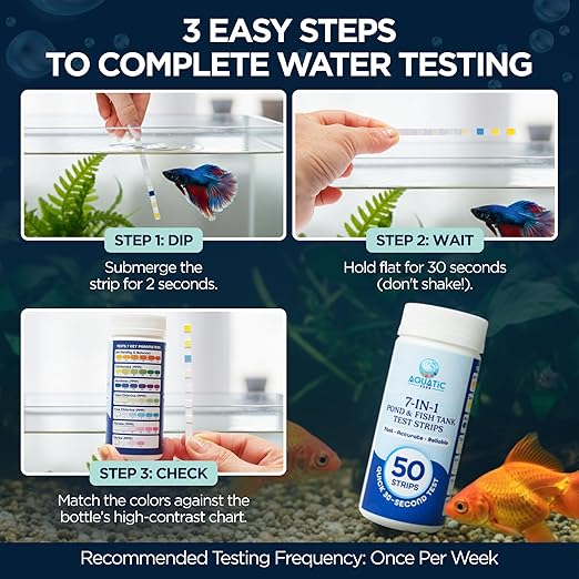 Pond Test Strips 7-in-1 (50 Pack) – Fish Tank & Pond Water Testing Kit for Freshwater & Saltwater – Quick & Accurate Aquarium Water Test Kit for pH, Nitrate, Nitrite, Hardness