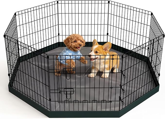 Dog Playpen, Foldable Metal Puppy Play Pen with Bootom Pad, 24x24in 8 Panels Dog Playpen with Door for Indoor Outdoor, Heavy-Duty Pet Exercise Fence for Small Medium Animals