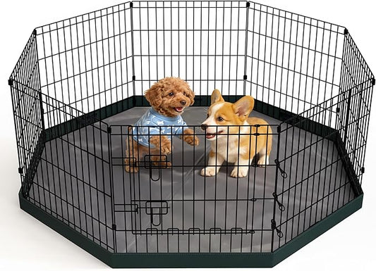 Dog Playpen, Foldable Metal Puppy Play Pen with Bootom Pad, 24x24in 8 Panels Dog Playpen with Door for Indoor Outdoor, Heavy-Duty Pet Exercise Fence for Small Medium Animals
