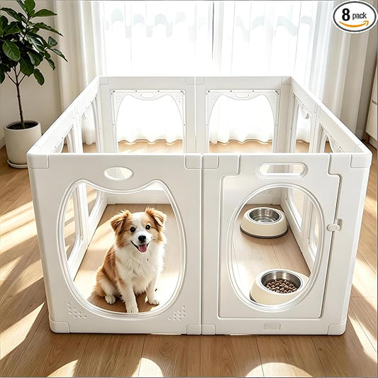 Clear Acrylic Dog Playpen with Door, 8 Panels Clear Dog Playpen Indoor, 23.6" Transparent Pet Fence, Expandable Puppy Playpen with Suction Cups, Easy Assemble for Small Dogs/Puppies/Cats