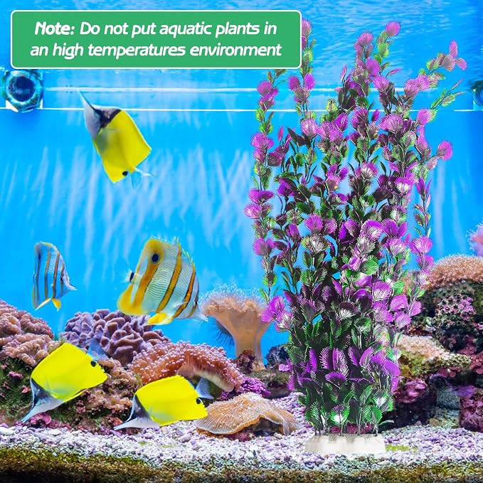 Hamiledyi Purple Green Serrated Leaf Tall Aquarium Plastic Plants Artificial Fish Tank Plant Aquarium Decor Extra Large Lifelike Aquatic Plant Suitable for Saltwater and Freshwater 27.5-inch Tall 2Pcs