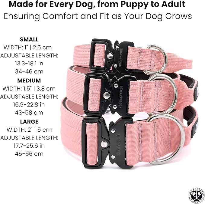 Heavy Duty Dog Collar, Tactical Dog Collar, Dog Collars for Medium Dogs, Waterproof Dog Collar, Dog Training Collar, Quick-Release Metal Buckle, Adjustable Sizes – BULLYBREED (Light Pink, Medium)