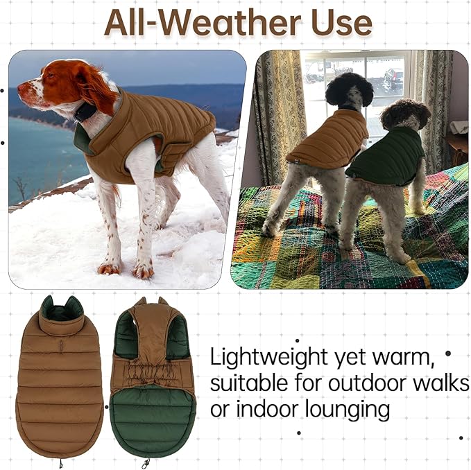 Lelepet Reversible Dog Coat Waterproof Dog Jacket Windproof Puffer Vest for Winter Warm Lightweight Coats for Large Dogs Adjustbale Hook & Loop Pet Apparel with Leash Hole, Boxer, Weimaraner, 2XL