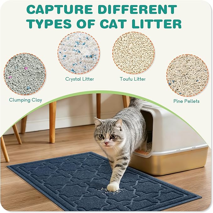 Yimobra Cat Litter Mat, Litter Trapping Waterproof Non Slip PVC Mat, Scatter Control Easy Clean for Litter Box, 35.4"x23.6", Dark Blue