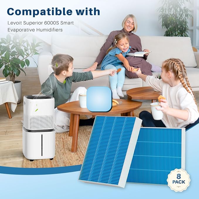 8-Pack 6000S Humidifier Wick Filter Replacement for LEVOIT | Superior 6000S Smart Evaporative Humidifier, Effectively Capture Large Particles Minerals,Extends Filter Life up to 6 Months
