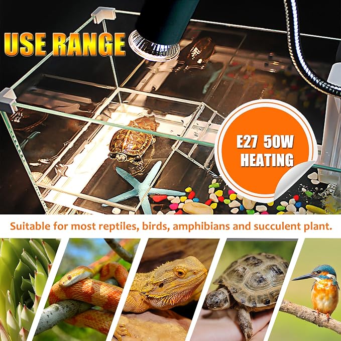 Reptile UV Bulbs, 2 Pack 50W Basking Heat Lamps, Habitat Basking Heat Bulb, UVB Light for Terrariums (E27, 110V)