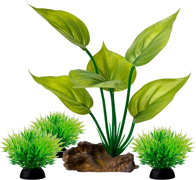 Ameliade Fish Tank Artificial Plastic Plants Decorations 6inch Silk Betta Leaf pad Hammock Hides Small Aquarium Decor Fish Bowl Accessories Reptiles Turtle Tank Driftwood Ornaments