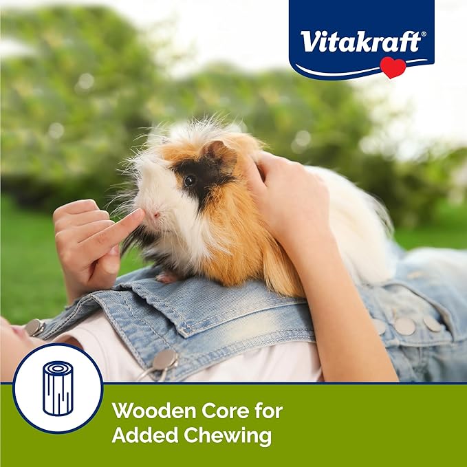 Vitakraft Crunch Sticks Guinea Pig Treat – 2 Sticks - Popped Grains And Honey Flavor – Triple-Baked With Natural Wood Center – Nutritious Coating for Added Vitamins And Minerals – Cage Clip Holder