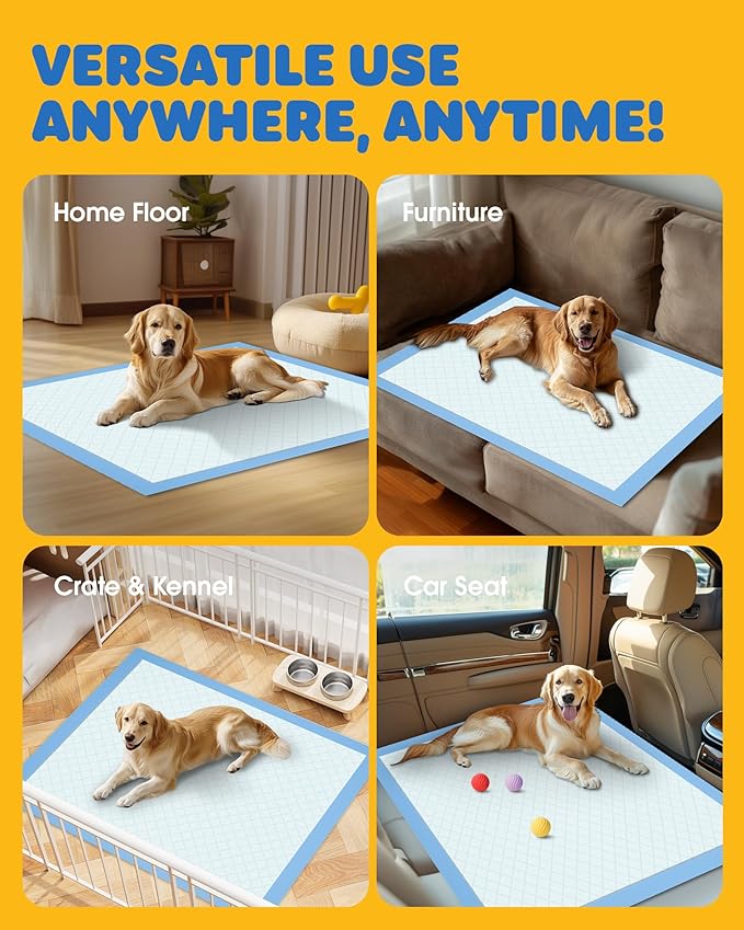 Powools Puppy Pads - 100 Packs, 34"×28" Ultra-Large Puppy Pads, Tear-ResistantPee Pads for Dogs, 6-Layer Ultra-Absorbent & Quick-Dry Black Training Pads