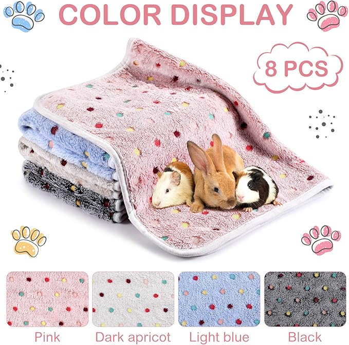 Tudomro 8 Pcs Guinea Pig Blankets Washable Small Pet Fleece Bedding Cage Liners Double Sided Pet Reusable Sleep Mat Pad Cover for Ferret Chinchilla Furniture Protection(Dot,12 x 12 Inch)