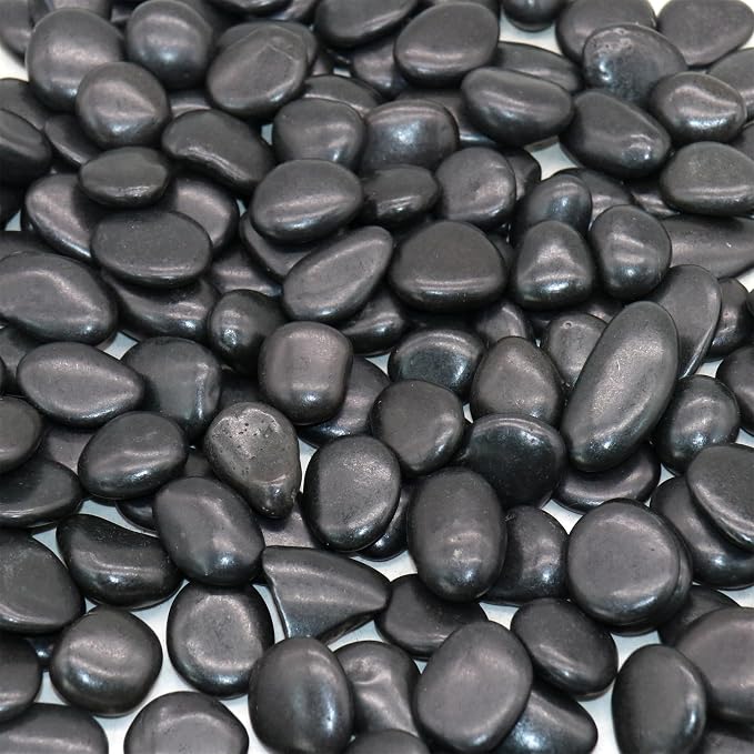 Black Polished Rocks for Plants, Decorative Pebbles, 0.5-1 Inch, 2 lb
