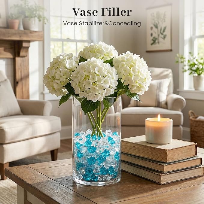 DOMESTAR Mixed Blue and Clear Fake Ice, 150 PCS Acrylic Crystal Vase Filler | Fake Diamonds for Table Centerpieces Wedding Party, Fish Tanks Decor Table Scatter DIY Craft Supplies Food Display
