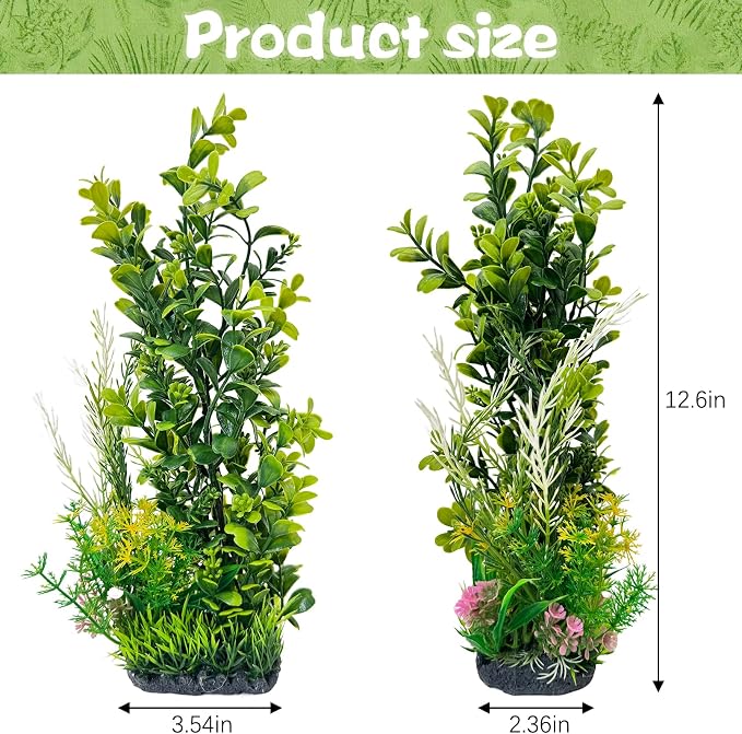 kathson 2Pcs Plastic Aquarium Plants 12.6 Inch Artificial Fish Tank Plants Large Aquarium Decorations Fake Seaweed Tall Fish Tank Decorations (Green)