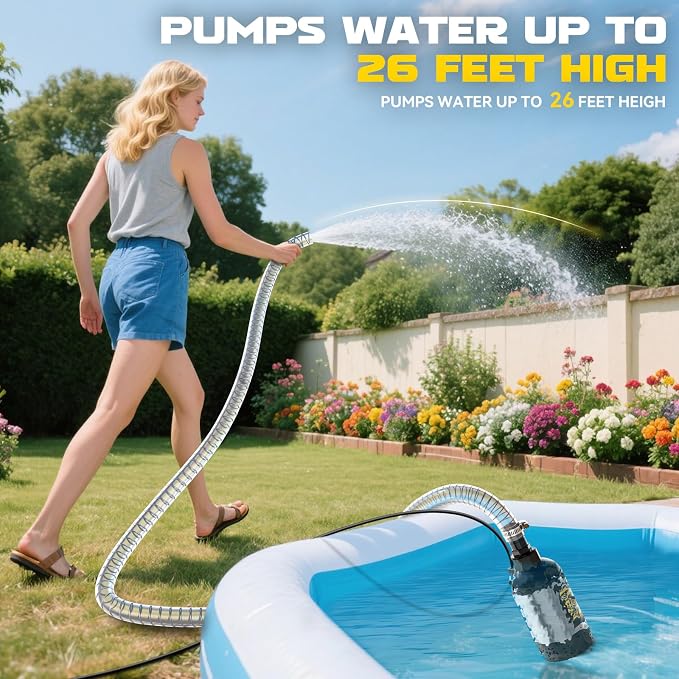 Ecarke Cordless Submersible Water Pump Compatible with Dewalt 20V Battery, 1268GPH Brushless High Flow Sump Pump with 6.5ft Hose, Portable Electric Water Pump for Swimming Pool Draining (Tool Only)