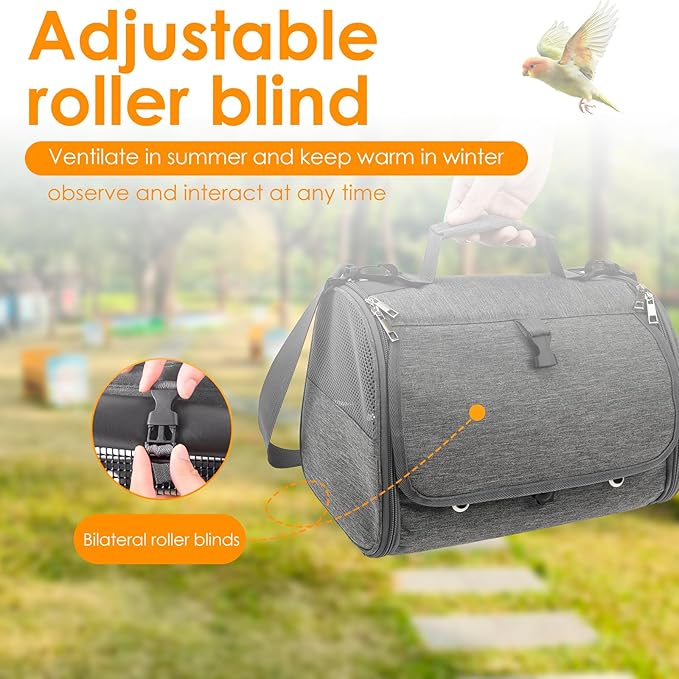 Bird Carrier Bird Travel Cage with Standing Perch Mesh Travel Bag with Clear Windows Lightweight and Portable Parrot Carrier Parakeet Cage for Hiking Camping
