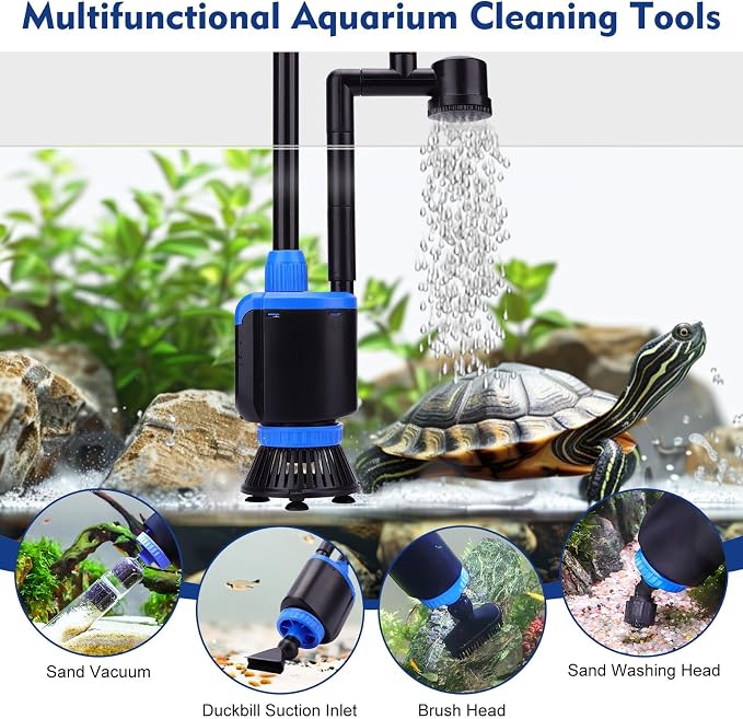 AQQA DC 36W Electric Aquarium Vacuum Gravel Cleaner | 6-in-1 Multifunctional, Fish Tank Cleaning Kit, Remove Dirt, Change Water, Wash Sand, Turtle Water Shower, Water Circulation