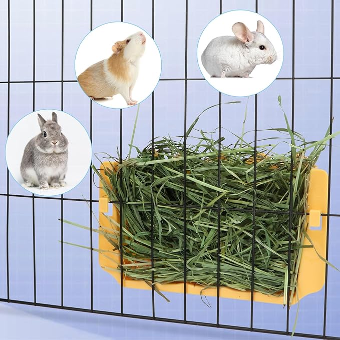 Hypeety Rabbit Hay Feeder Guinea Pig Hay Feeder Plastic Bunny Hay Feeder Automatic Hay Feeder Cage Accessories for Bunny Rabbit Guinea Pig Chinchillas Small Animals (Yellow)