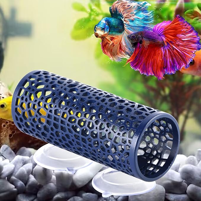 Abizoo Betta Fish Tunnel, Navy Blue Betta Sleeping Tube Safe Hollow Design for Small Fish & Shrimp Ideal Toys for Bettas Guppies Resting Tank Accessories Hammock, Aquarium Decorations Hideout