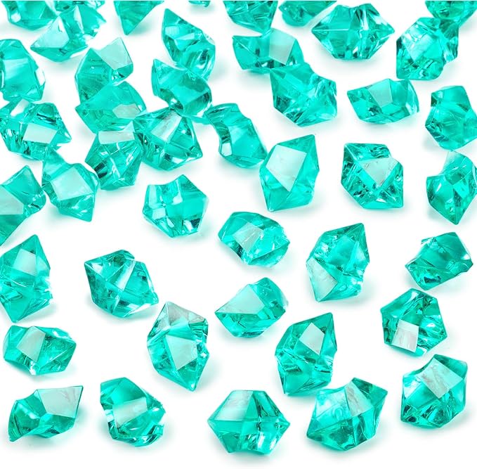 DOMESTAR Teal Fake Ice Rocks, 150 PCS Acrylic Crystal for Vase Fillers | Fake Diamonds for Table Centerpieces Birthday Party Decor, Fish Tanks Decor Table Scatter DIY Craft Supplies