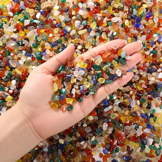 2.2 Lb/1000g Decorative Crystal Natural Agate Stone Pebbles Tumbled Gemstones Sea Glass Rock for Fish Tank Gravel, Vase Filler, DIY Crafts(Bright Color)