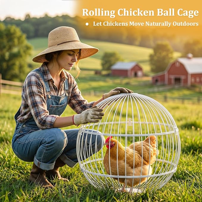 SORENCUT 17.7 Inch Metal Chicken Ball Cage, Large Rolling Chicken Ball Cage with Secure Snap-Lock Closure, Easy Assembly Outdoor Chicken Exercise Enclosure for Small to Medium Chickens