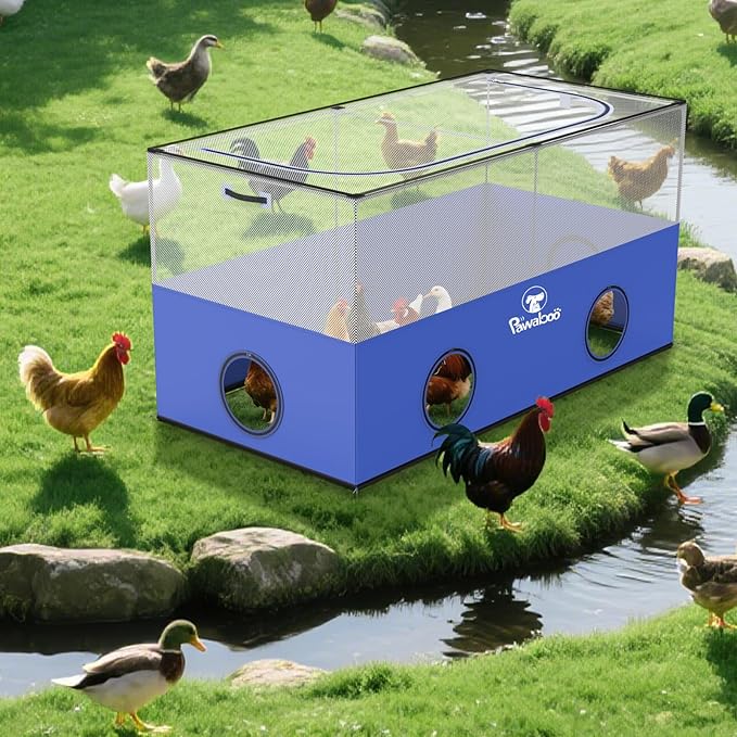 Pawaboo Small Animal Playpen, Foldable Pet Playpen Cage Tent for Puppy Kitten Guinea Pig Rabbit Chicken Hamster Indoor Outdoor Use, Pet Fence with Breathable Mesh Wall and Bottom, Blue